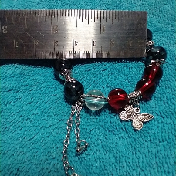Silvertone red grey butterfly bracelet NOT stretch - Picture 2 of 3